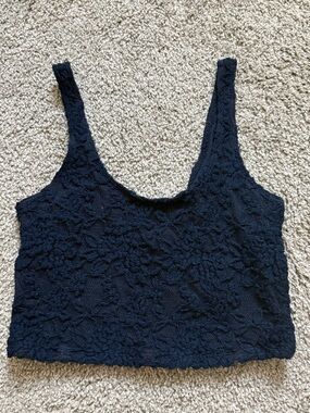 Abercrombie & Fitch Navy Floral Lace Crop Tank
